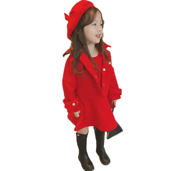 Gitls Jeseni Krilo Obleko Red Jacket Obleko debele Baby Dekleta Modni 3pcs Nastavite Plašč+brezrokavnik obleka+klobuk elegantna Božič Oblačila