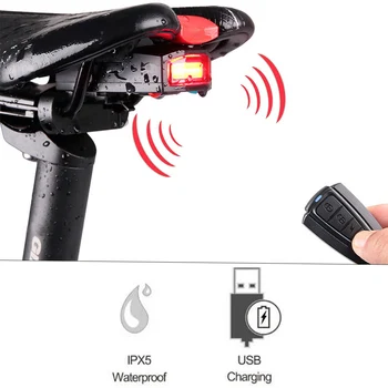 Izposoja Zadnje Luči USB Charge Brezžični Daljinski upravljalnik Rep Lučka za Kolo Finder Luč Rog Sireno Opozorilni Anti-theft Alarm Neobvezno