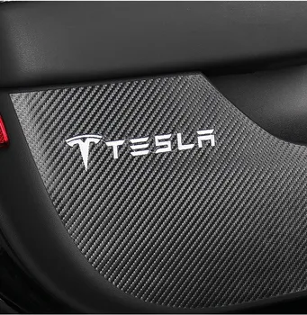 4pcs Vrata Avtomobila Anti Kick Pad Zaščito za Tesla Model 3 Strani Rob Zaščitnik Blazine, Škatle za Rokavice Nalepke Model3 Ogljikovih Vlaken Vzorec