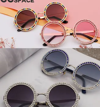 47835 Diamond Luksuzni Ženske sončna Očala Moda Krog Kristalno Odtenki UV400 Letnik Očala Oculos