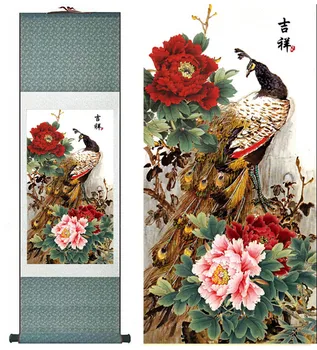 Pav svile slikarstvo tradicionalno Kitajsko svilo umetnosti slikarstva cvet slike dnevna soba art Natisne slikarstvo