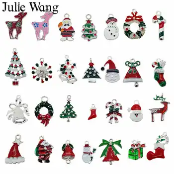 Julie Wang 15pcs Naključno Pošiljanje Zlitine Emajl Božič Čare Ogrlica, Zapestnica Božič Dekoracijo Ugotovitve Nakit, Izdelava Dodatne opreme