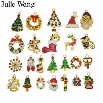 Julie Wang 15pcs Naključno Pošiljanje Zlitine Emajl Božič Čare Ogrlica, Zapestnica Božič Dekoracijo Ugotovitve Nakit, Izdelava Dodatne opreme