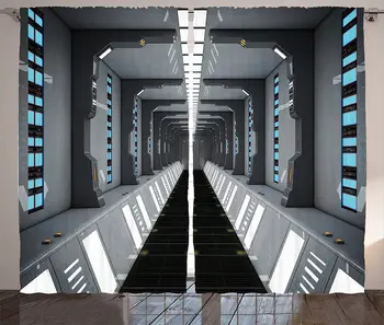 Futuristični Okna Zavese Futuristično SciFi Koridor Vesoljska Ladja Postaja Znanstvena Fantastika Laboratorij Sliko Natisniti Dnevna Soba Posteljo