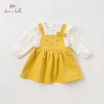 DBM11021 dave bella jeseni baby dekle je princesa risanka lok cvetlični obleko otroci in modnih stranka obleko otroci dojenčka lolita obleko