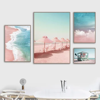 Bahami roza plaži koča balon Plaži kopel Wall Art Platno Slikarstvo Nordijska Plakatov In Fotografij Stenske Slike Za Dnevna Soba Dekor