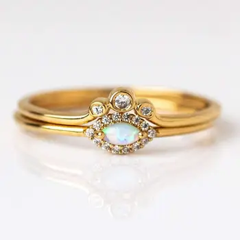 Nas velikosti 5 6 7 8 set 2 kos poroko zaročni prstan iz Zlata barva srčkan lep opal kamen oči cz tanka, majhna obroči