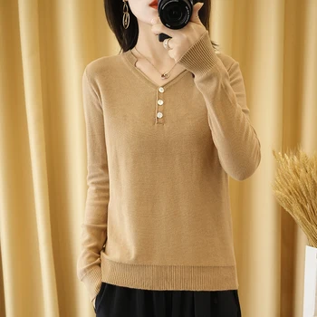 Bombaž dolgimi rokavi pulover ženske Proti-vrat puloverju dno majica svoboden priložnostne vrh