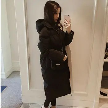 Zimske Ženske Bombaž Outwear Novo Toplo Dolgo Oblazinjeni Jakno Plašč Navzdol Hooded Nepakirana Trdna Barve, Prosti Čas Modni Trend