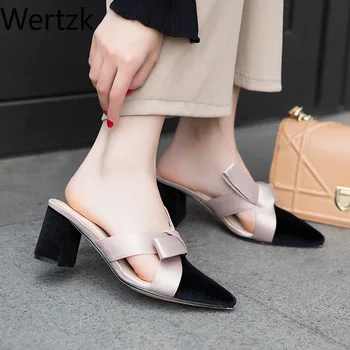 Wertzk Nov Prihod 2020 bowknot Ženske Copate konicami Prstov Visokih petah Copate Dame Moda za ženske Čevlje zapatos mujer E512