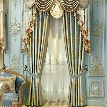 Vrh luksuzni elegantno jacquardske blackout zavese za dnevno sobo windows z visoko kakovostjo vezene Voile Zavese za spalnico#4