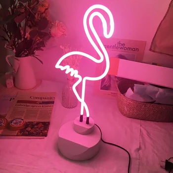 LED Neon Luči Prijavite Steklene Cevi Pink Flamingo Obliko Pisano Mizo Lučka za Dekle je Darilo Zaprtih Poroko Osvetlitev Dekoracijo