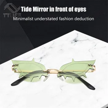 TTLIFE Mačka Oči, sončna Očala, Moda Luksuzne blagovne Znamke Oblikovalec 2020 Ženske Rimless Rdeče Roza Mala sončna Očala UV400 Odtenki Očala