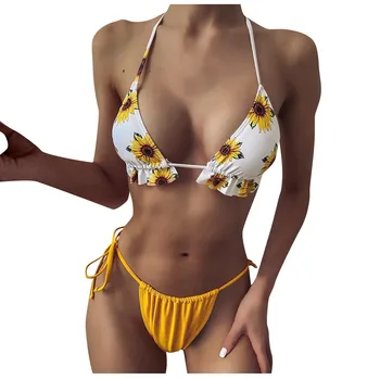 Seksi Ženske, Dva Kosa, Sončnično Tiskanja Split Določa Plus Velikost Plažo Kopalke Bikini Push Up Ženski Tankini Retro Kopalke 2020