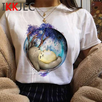 Kawaii Totoro Japonski Anime Tshirt Ženske Smešno Risanka Srčkan T-shirt Poletje Prevelik Majica Fashion Grafični Top Tees Ženski