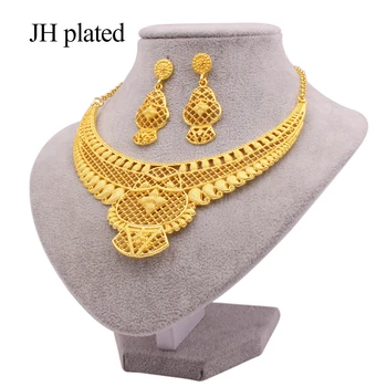Dubaj nove luksuzne 24K Zlata barva nakit sklopov Ornament nakit set za ženske stranka, ogrlica, uhani Afriška poroko žena darilo