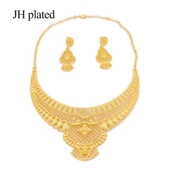 Dubaj nove luksuzne 24K Zlata barva nakit sklopov Ornament nakit set za ženske stranka, ogrlica, uhani Afriška poroko žena darilo