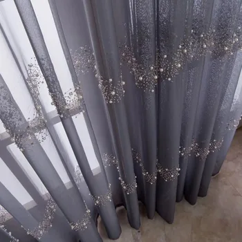 Luksuzni Čudovito 3D Pearl Serije Sivo Til Zavese za Spalnico Diamond Svetlo Bela Prosojna za Okna Dnevna Soba Kuhinja