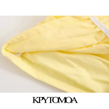 KPYTOMOA Ženske 2020 Sweet Modni Naguban Odrezana Vintage Bluze Kvadratnih Ovratnik Nazaj Elastična Ženske Majice Blusas Elegantna Vrhovi
