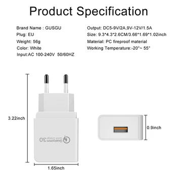 GUSGU Hitro Polnjenje 3.0 Hitro Mobilni Telefon USB Polnilec Za iPhone XS XR 8 7 iPad EU Plug Steno Potovalni Adapter Za Samsung Xiaomi