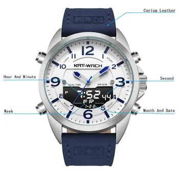 Vrh Prodajo Digitalni Watch Moške Športne Ure Moda Dual display Moški 50M vodoodporna LED Digitalni Watch Človek Vojaške Ura Relogio