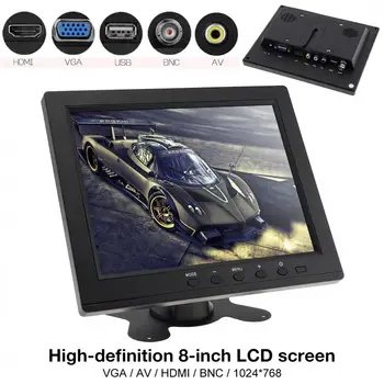 8-Palčni HD TFT-LCD LED Avto Monitor Mini TV, Računalnik, 2-Kanalni Video Vhod Security Monitor z Zvočniki VGA HDMI za Avto