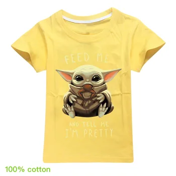 Mandalorian Baby Yoda Risanka Srčkan Otroci T Shirt Fantje Dekleta Kawaii Star Wars Otroci T-shirt Nov Modni Film Tshirt