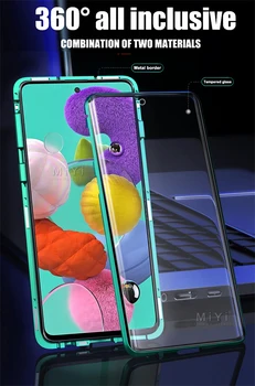 360° Kovinski Odbijača Magnetni Pokrovček Za Samsung Galaxy A51 A12 Primerih Dvojno Strani Stekla Zaščito Lupine Na Gelaxi 12 51 Coque