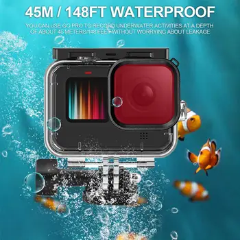 45M Vodotesno Ohišje Podvodnega Kaljeno Steklo Potapljaško Ohišje Pokrov Objektiva Filter za GoPro Hero 9 Črna Kamera dodatna Oprema