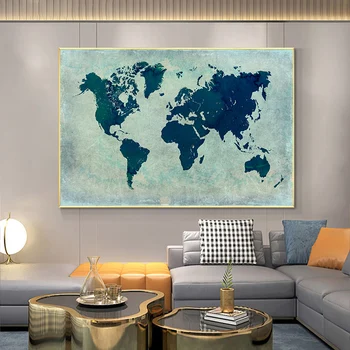 Modra Svetovni Zemljevid, Slika, Platno, Slikarsko Sodobne HD Natisnjen Plakat Wall Decor Art Sliko za Življenje Rroom Urad Študija Doma Dekor
