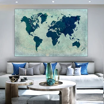Modra Svetovni Zemljevid, Slika, Platno, Slikarsko Sodobne HD Natisnjen Plakat Wall Decor Art Sliko za Življenje Rroom Urad Študija Doma Dekor