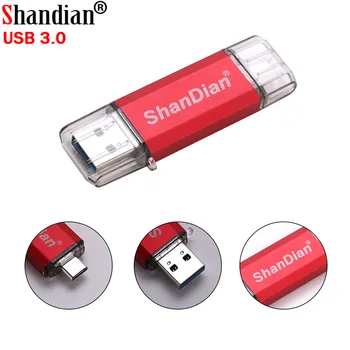 SHANDIAN debelo Vrtenje USB palec pogona Zavrtite Zunanji pomnilnik 4 GB, 16GB 32GB 64GB OTG Tip C 3.0 pomnilniški ključek U disk