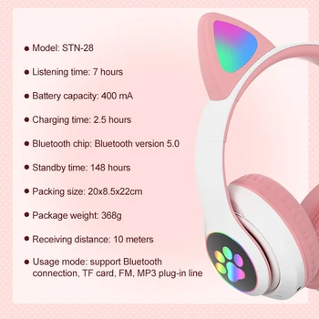 RGB Mačje Uho Slušalke Bluetooth 5.0 Bas šumov Odrasli Otroci Dekle Slušalke Podpira TF Kartice Casco Mic Darilo Zapestnica