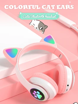 RGB Mačje Uho Slušalke Bluetooth 5.0 Bas šumov Odrasli Otroci Dekle Slušalke Podpira TF Kartice Casco Mic Darilo Zapestnica
