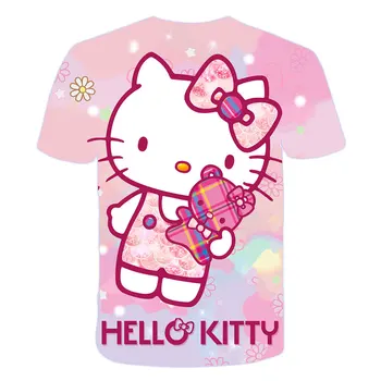 Roza Luštna Serija Dekleta Kratek Rokav, Nove 3D Kitty Cat Dekleta T-Shirt Poletje Dihanje Udobna otroška Oblačila