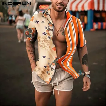 INCERUN 2021 Tiskanje Prugasta Mozaik Rokavi Moški Kratek Rokav River Plaža Moda Mens Hawaiian Majica Ulične Priložnostne Bluzo
