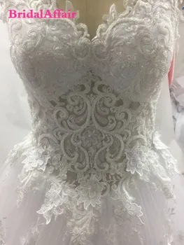 Vestido de noiva princesa osvetljevalec luxo Backless Ljubica Čipke Poročno Obleko Glej Prek Royal Rep Luksuzni Poročne obleke Haljo de mariee