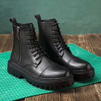 Mens moda motorno kolo, copati jesensko zimski čevlji črni platformo bottes homme pravega usnja botas masculinas zapatos chaussure