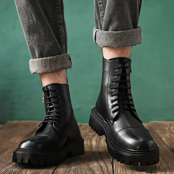 Mens moda motorno kolo, copati jesensko zimski čevlji črni platformo bottes homme pravega usnja botas masculinas zapatos chaussure