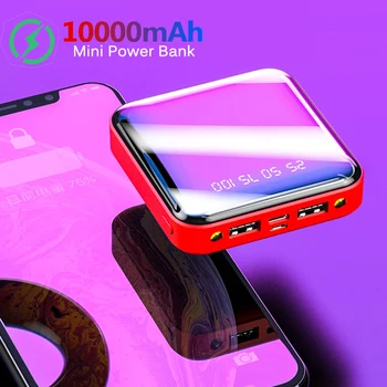 10000mAh Mini Power Bank Za Telefon Xiaomi 10000 mah Prenosni Polnilec LED Ogledalo Nazaj Moč Banke Zunanji Baterijski Paket Powerbank