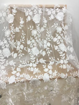 1 Dvorišče Off white jasno bleščica cvetlični til vezenine, čipke tkanine za dvorišče, poročne obleke poročne obleke couture čipke