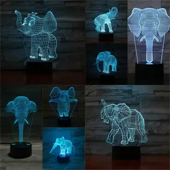 Živali Slon 3D Lučka Noč Svetlobe Multicolor LED Žarnica Flash Zbledi Otrok Tabela Desk Lampara Rojstni dan, Božič, NOVO Darilo