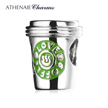 ATHENAIE 925 Sterling Srebrna Zelena Emajl Ljubezen Skodelico Kave čarobne gumbe za Zapestnico DIY Ženske, Nakit