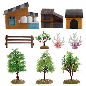 Otrok Izobraževalne Igrače, Simulacije Namizje Mikro-Ležeče Kmetije Model DIY Okraski Hiša Sadnega drevja, Vodo, Travo Ograjo Darilo