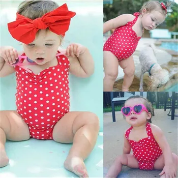 Newborn Baby Dekleta Malčka Otrok Polka Dot Kopalke Enodelne Kopalke, Plavalna Povodcem Povoj Bikini Plažo Obleko Obleka, 2019