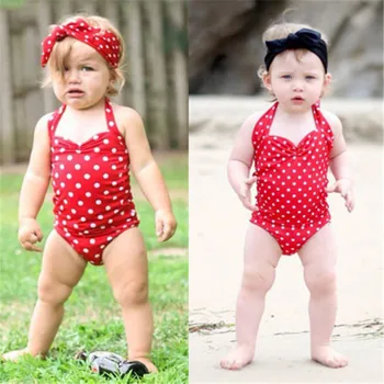 Newborn Baby Dekleta Malčka Otrok Polka Dot Kopalke Enodelne Kopalke, Plavalna Povodcem Povoj Bikini Plažo Obleko Obleka, 2019