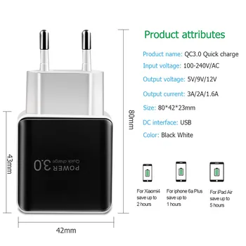 1 Port USB Polnilci QC 3.0 4.0 Za iPhone X Samsung Xiaomi Polnjenje Hitro Polnjenje Steno Mobilni Telefon Polnilnik Za EU/ZDA Plug Adapter