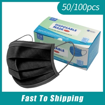 50/100 Kos Razpoložljivi Usta Maska Črna 3-layer Non-woven Dustproof za boj Proti onesnaževanju Maske na Prostem Varstvo Masko Na Zalogi