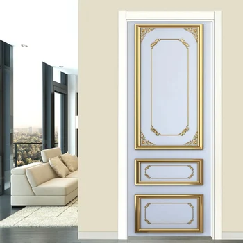 PVC Samolepilne Nepremočljiva Vrata Nalepke, 3D Stereo Zlati Okvir Vrat Ozadje Dnevna Soba Luksuzni Nalepko Home Decor Art Nalepke