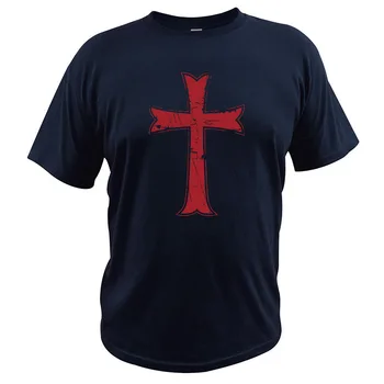 Križarskih Vitezov Templjarjev Stiski Križ T-Shirt Dihanje Bombaž Spusti Ladje Tee Shirt EU Velikost